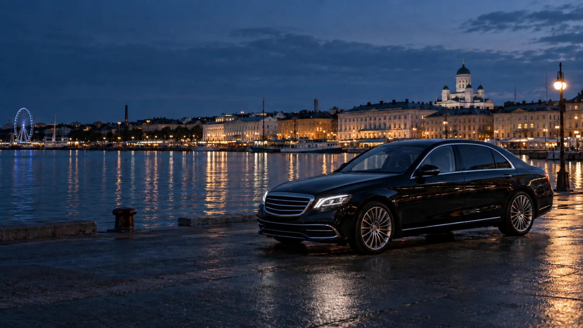 Havainnekuva yksityisestä autokierroksesta Helsingin iltavalaistuksessa